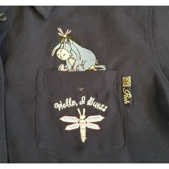NWT Vintage 90s Disney Pooh‎ Eeyore Navy Longsleeve Button Up Faux Suede XL - Picture 1 of 9